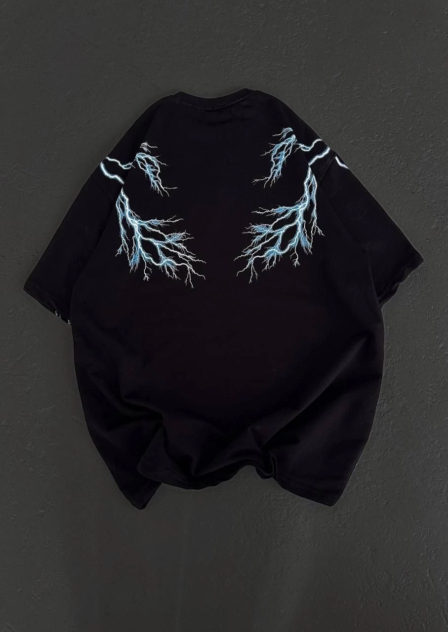 Kadın Bisiklet Yaka Baskılı Kısa kol Oversize T-Shirt - Siyah