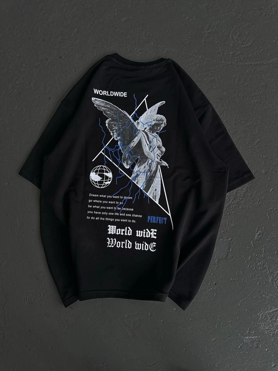 Kadın Baskılı T-Shirt Kısa Kol Bisiklet Yaka Oversize Rahat Kalıp Günlük Tişört - Siyah