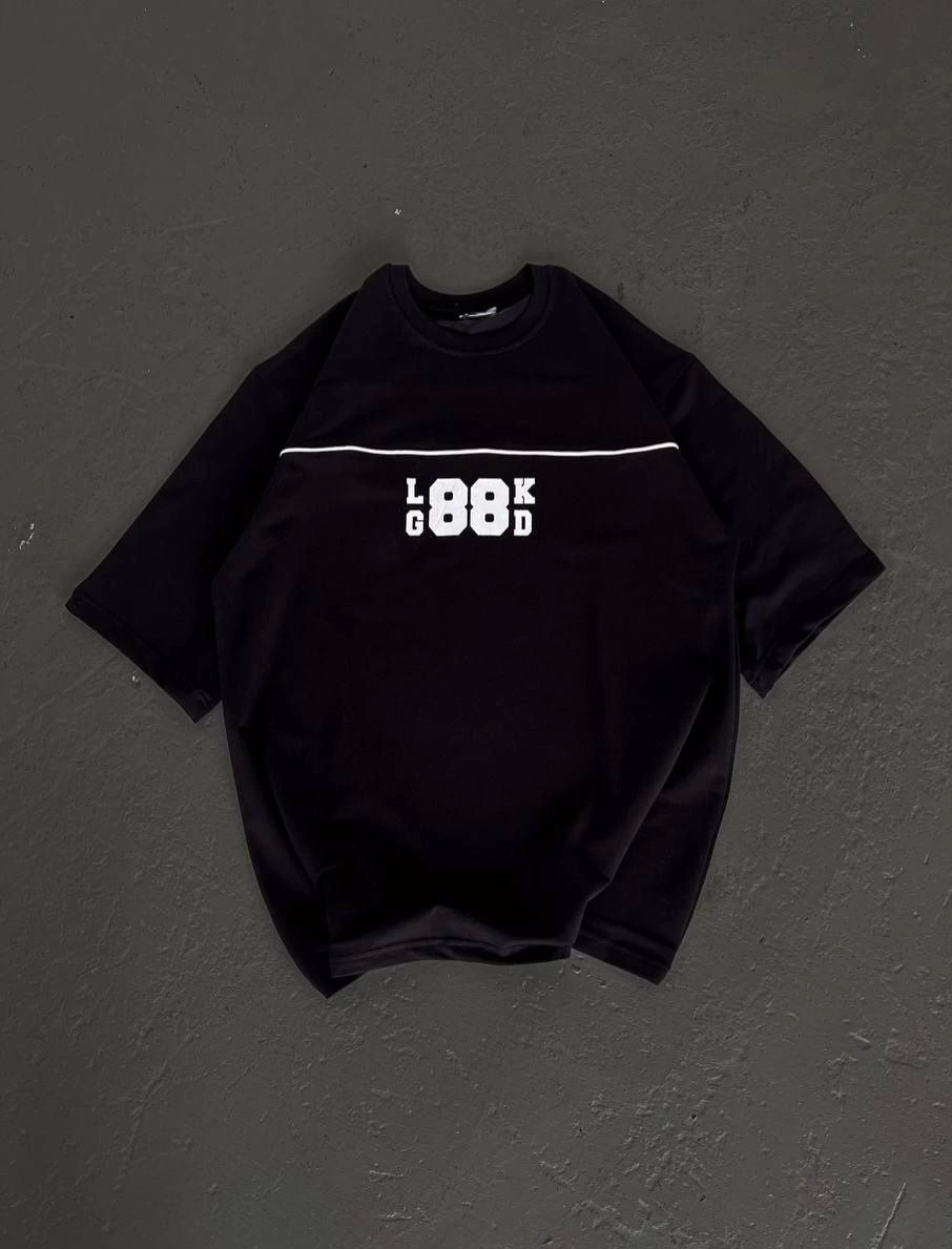 Kadın Baskılı T-Shirt Kısa Kol Bisiklet Yaka Oversize Rahat Kalıp Günlük Tişört - Siyah