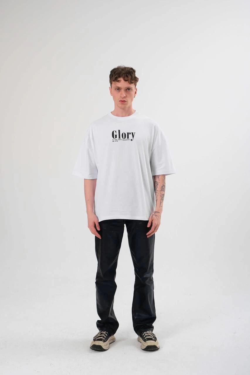 Erkek Bisiklet Yaka Baskılı Oversize Kısa kol T-Shirt - Siyah