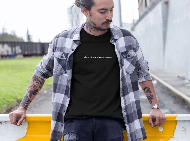 Erkek Bisiklet Yaka Baskılı Kısa kol T-Shirt - Siyah