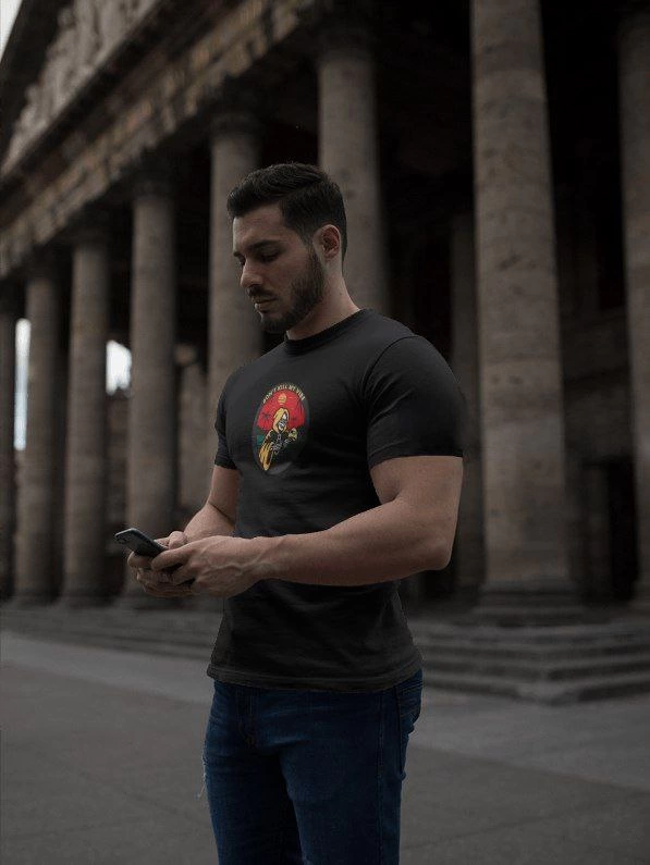 Erkek Bisiklet Yaka Baskılı Kısa kol T-Shirt - Siyah