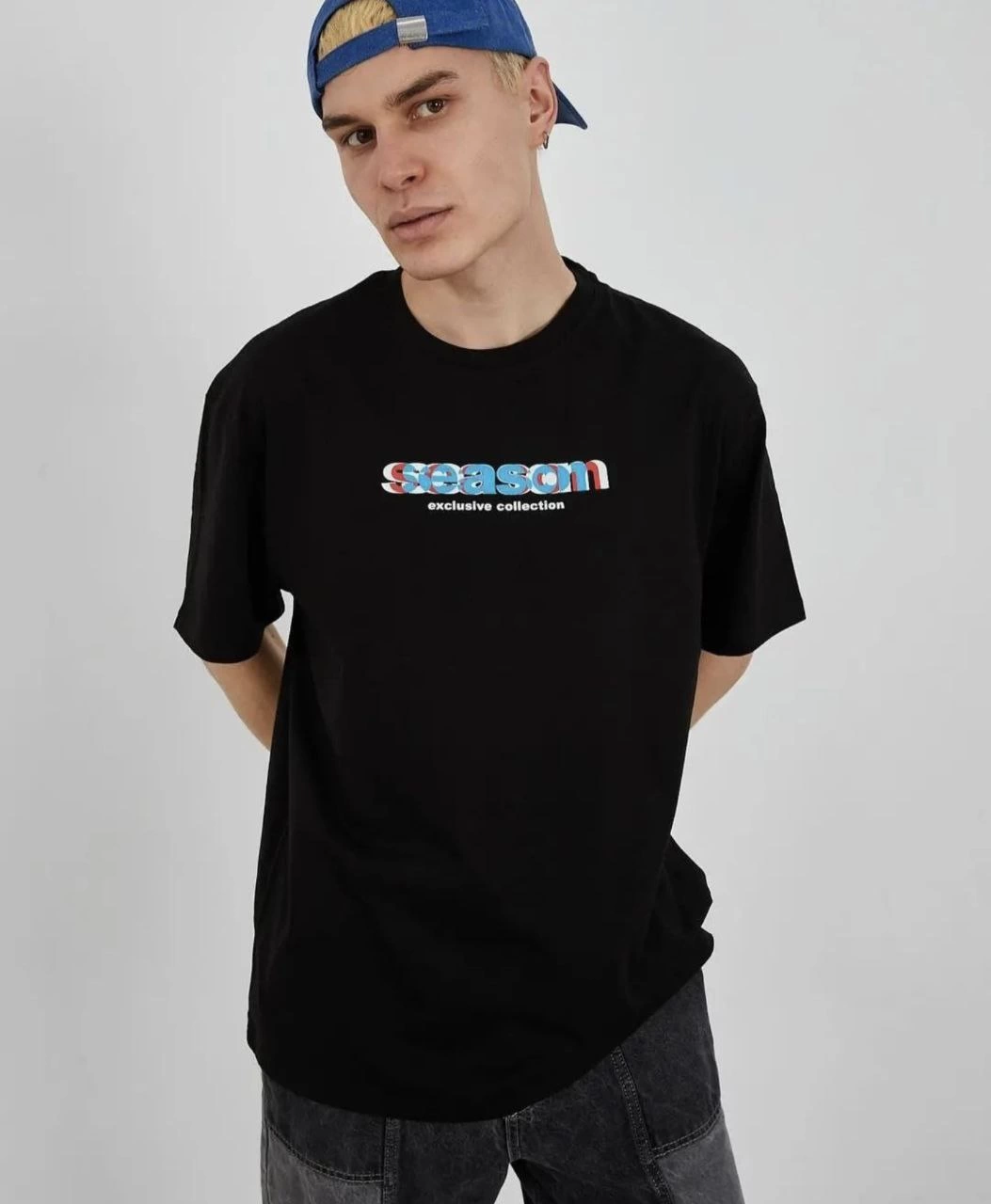 ERKEK Bisiklet Yaka Baskılı Kısa kol Oversize T-Shirt - Siyah