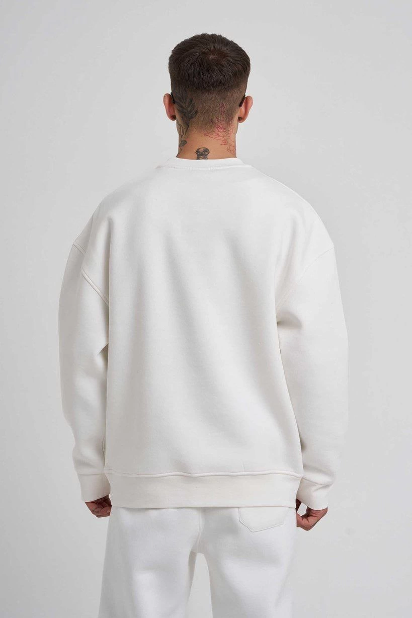 ERKEK Biskilet Yaka Üç İplik SweatShirt - Beyaz
