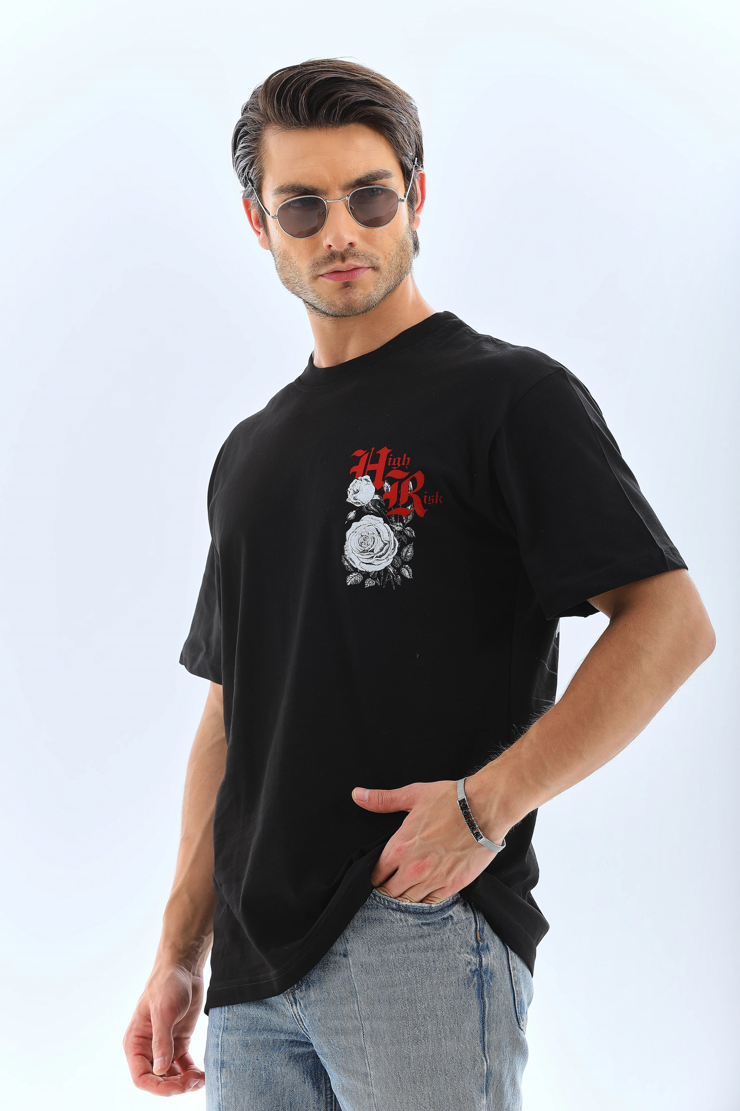 Erkek Baskılı T-Shirt Kısa Kol Bisiklet Yaka Rahat Kalıp Tişört - Siyah