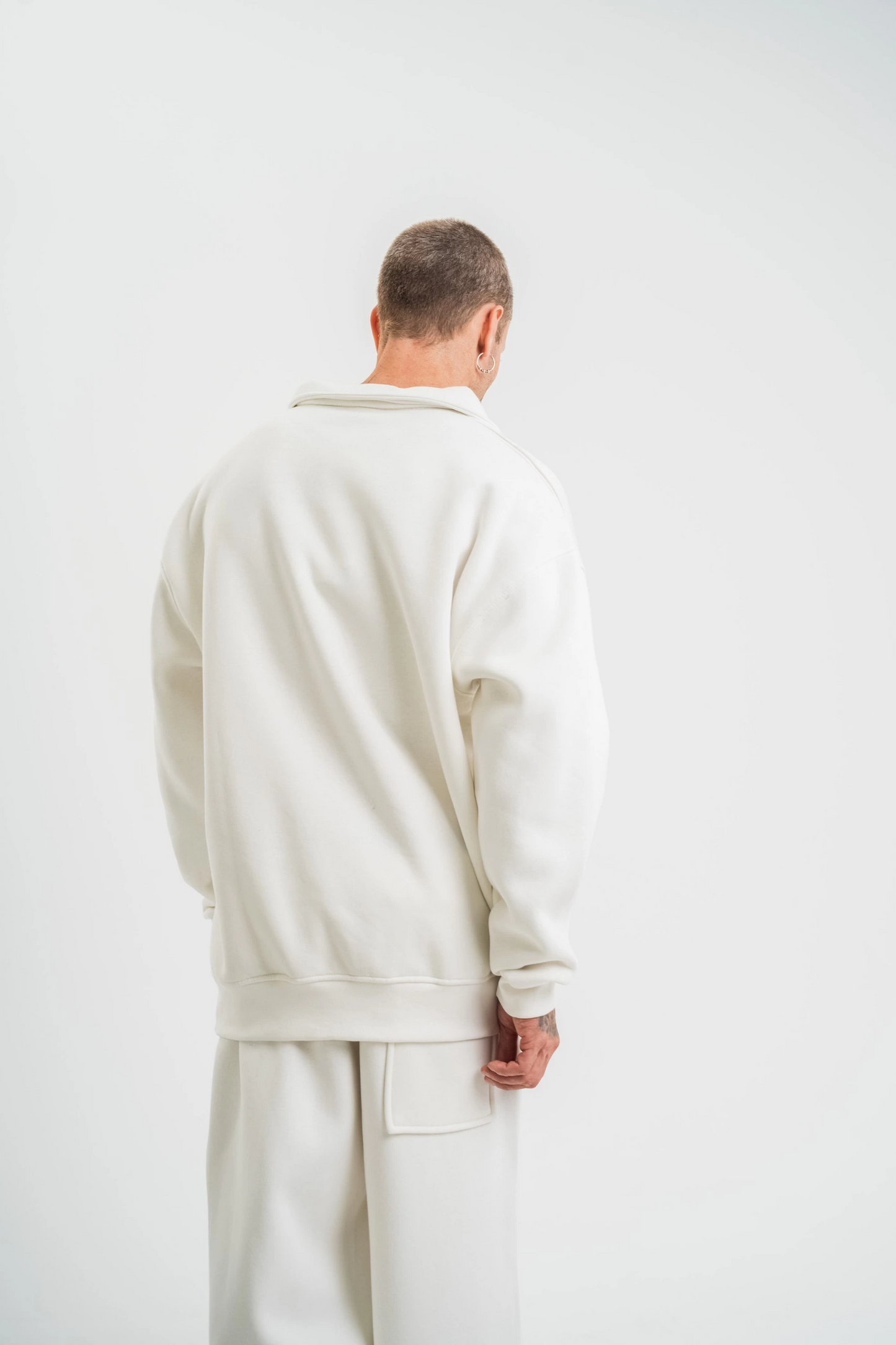 Erkek Uzun Kol Bisiklet Yaka 3 iplik Pamuklu Kışlık SweatShirt - Beyaz