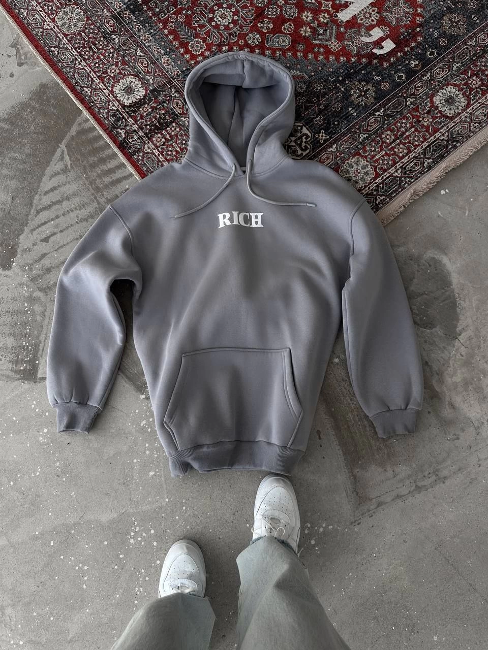 Kadın üç iplik Kapüşonlu Göğüs Baskılı SweatShirt - Gri