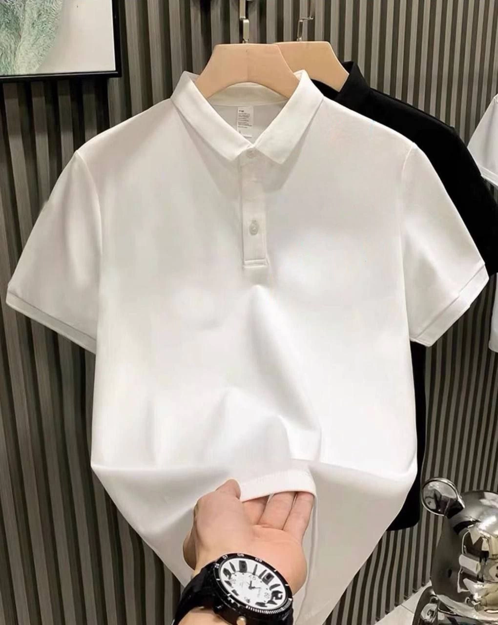 Erkek Yakası Tişort Düğmeli Pike Düz T-Shirt - Beyaz