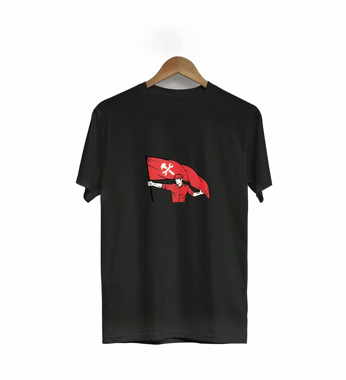 1 Mayıs Emekçilerimiz İçin Özel Tasarım Bayraklı Emekçi Baskılı T-shirt - Siyah