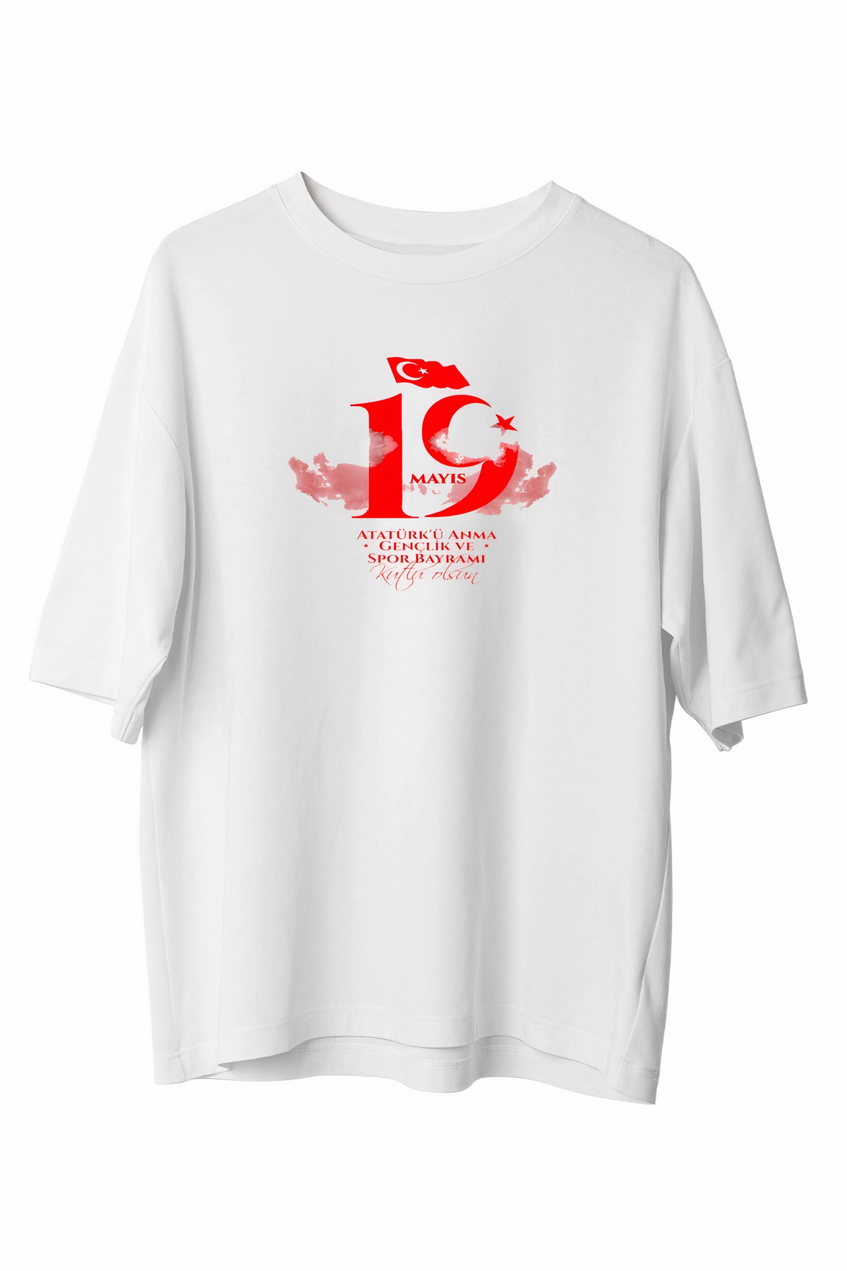 19 Mayıs Atatürk Temalı Gençlik ve Spor Bayramı Bisiklet Yaka T-shirt - Beyaz