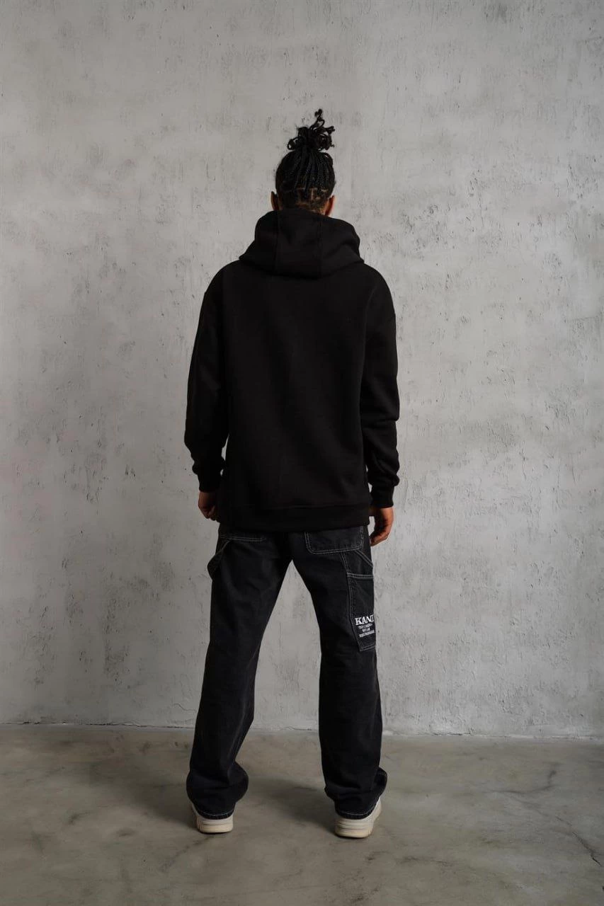 Erkek 3 İplik Kapşonlu Sweatshirt - Siyah