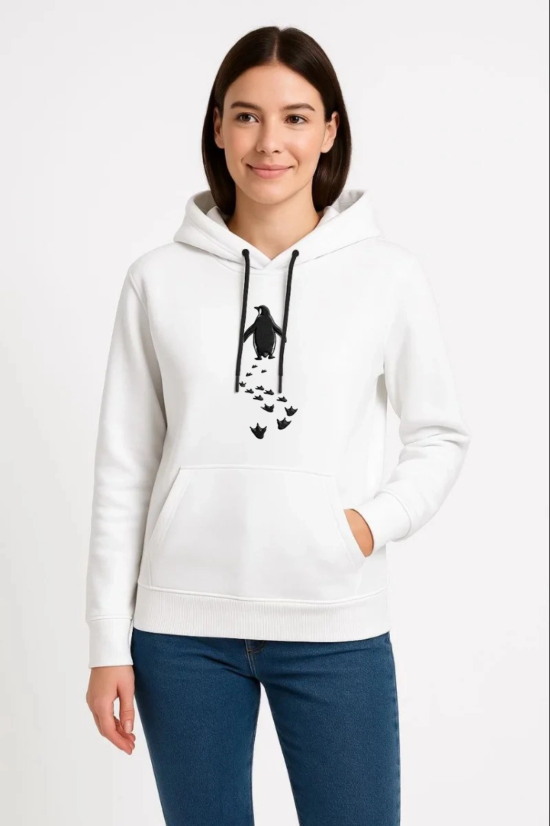 Kadın Nihilist Penguen Temalı Oversize Kapüşonlu Sweatshirt - Beyaz