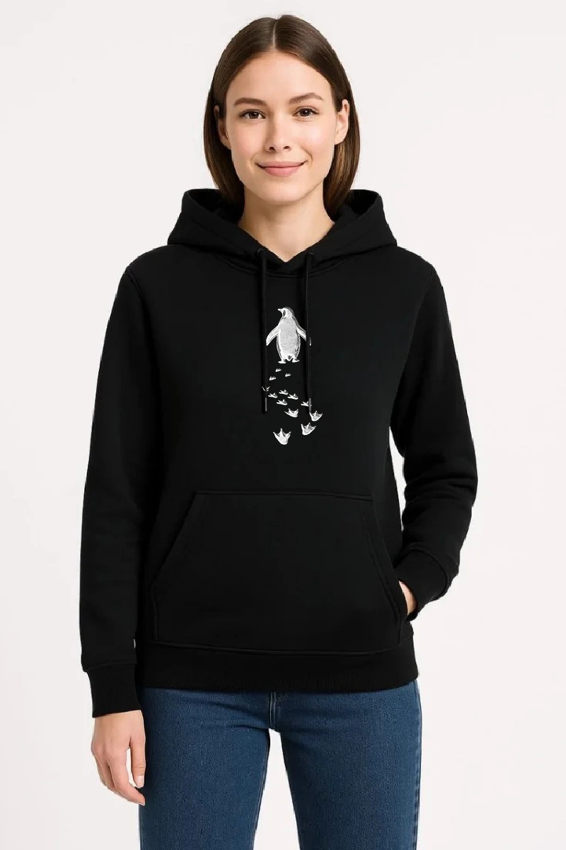 Kadın Nihilist Penguen Temalı Oversize Kapüşonlu Sweatshirt - Siyah