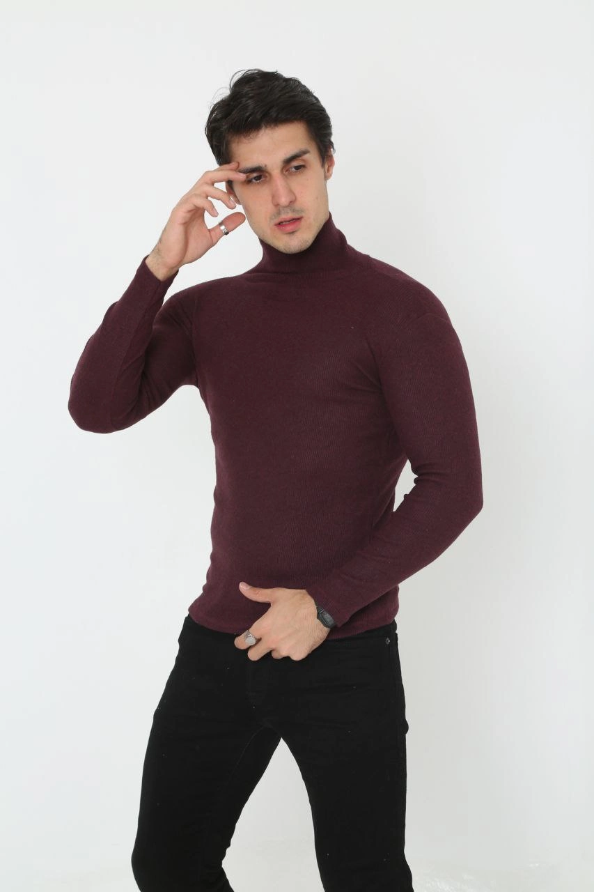 Erkek Fitilli Kaşkorse Kumaş Boğazlı Full Likralı Slimfit Body - Bordo