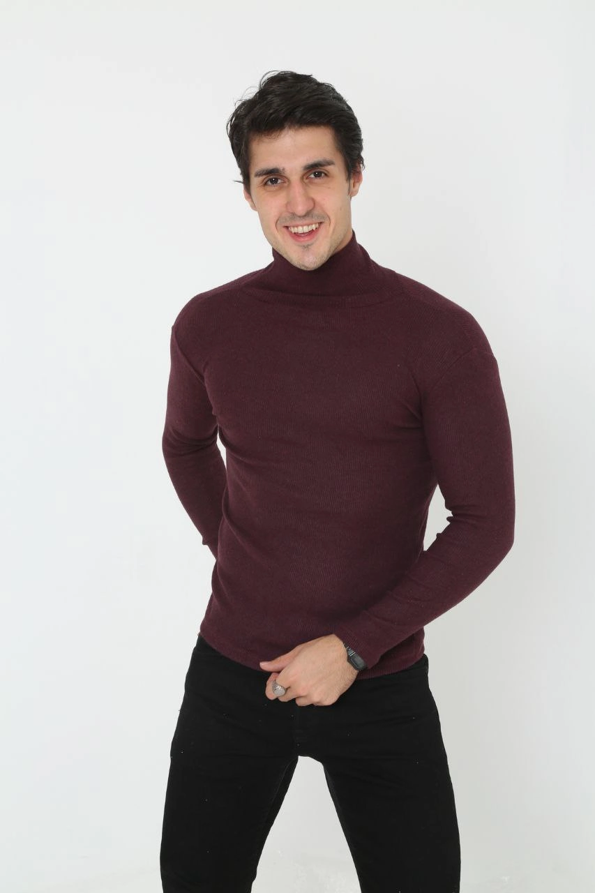 Erkek Fitilli Kaşkorse Kumaş Boğazlı Full Likralı Slimfit Body - Bordo