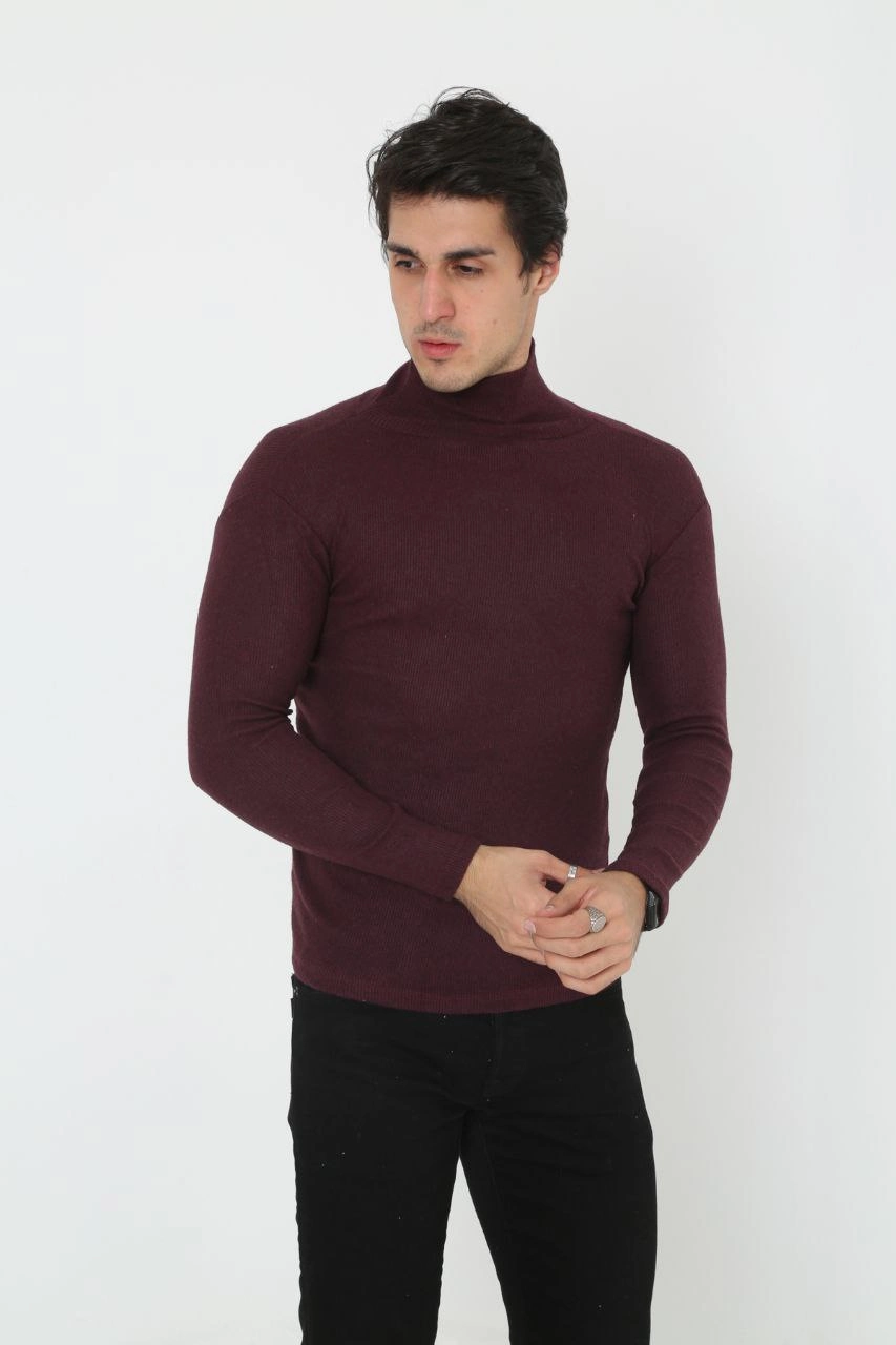 Erkek Fitilli Kaşkorse Kumaş Boğazlı Full Likralı Slimfit Body - Bordo