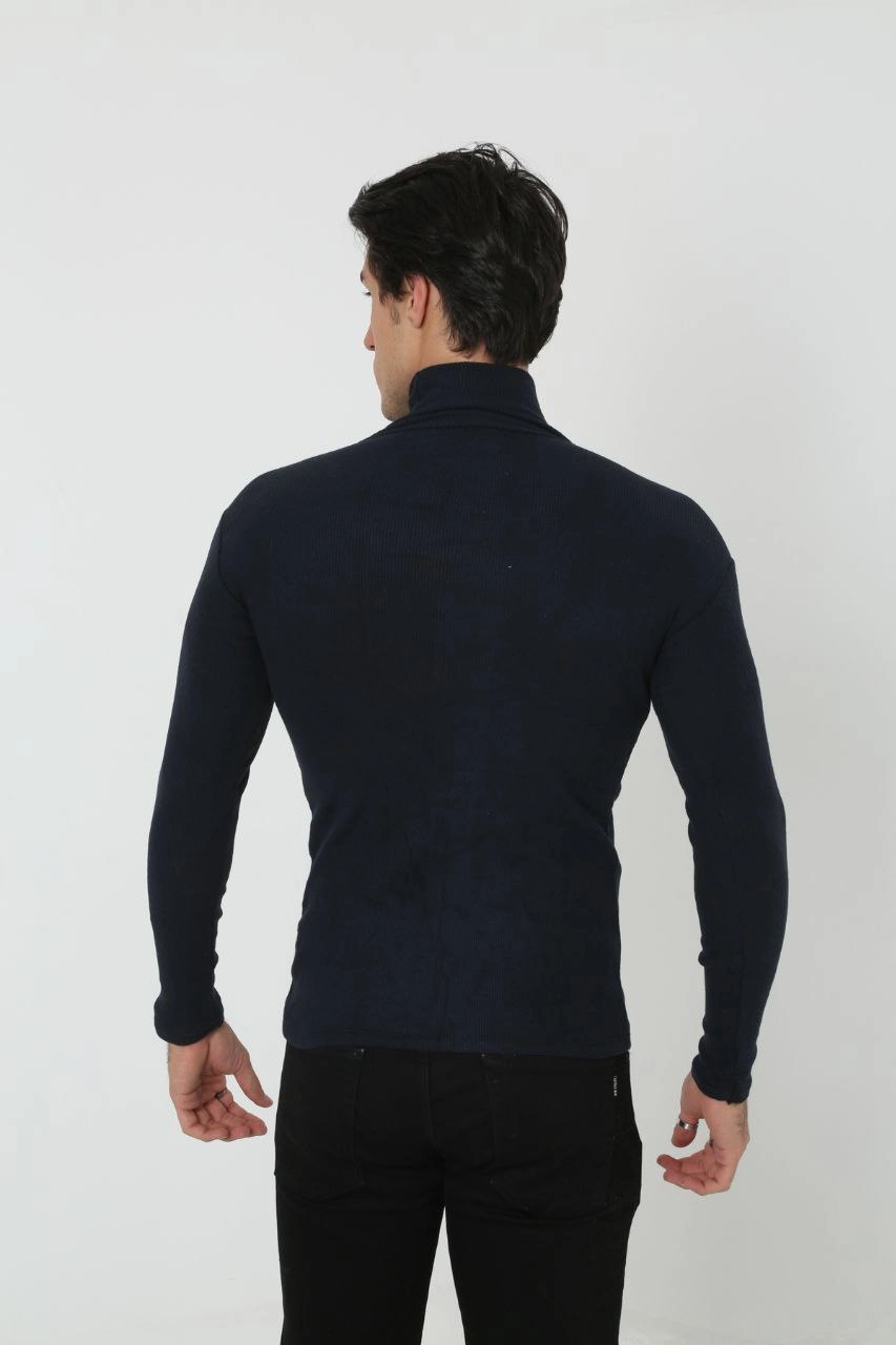 Erkek Kaşkorse Boğazlı Full Likralı Fitilli Body Kazak - Siyah