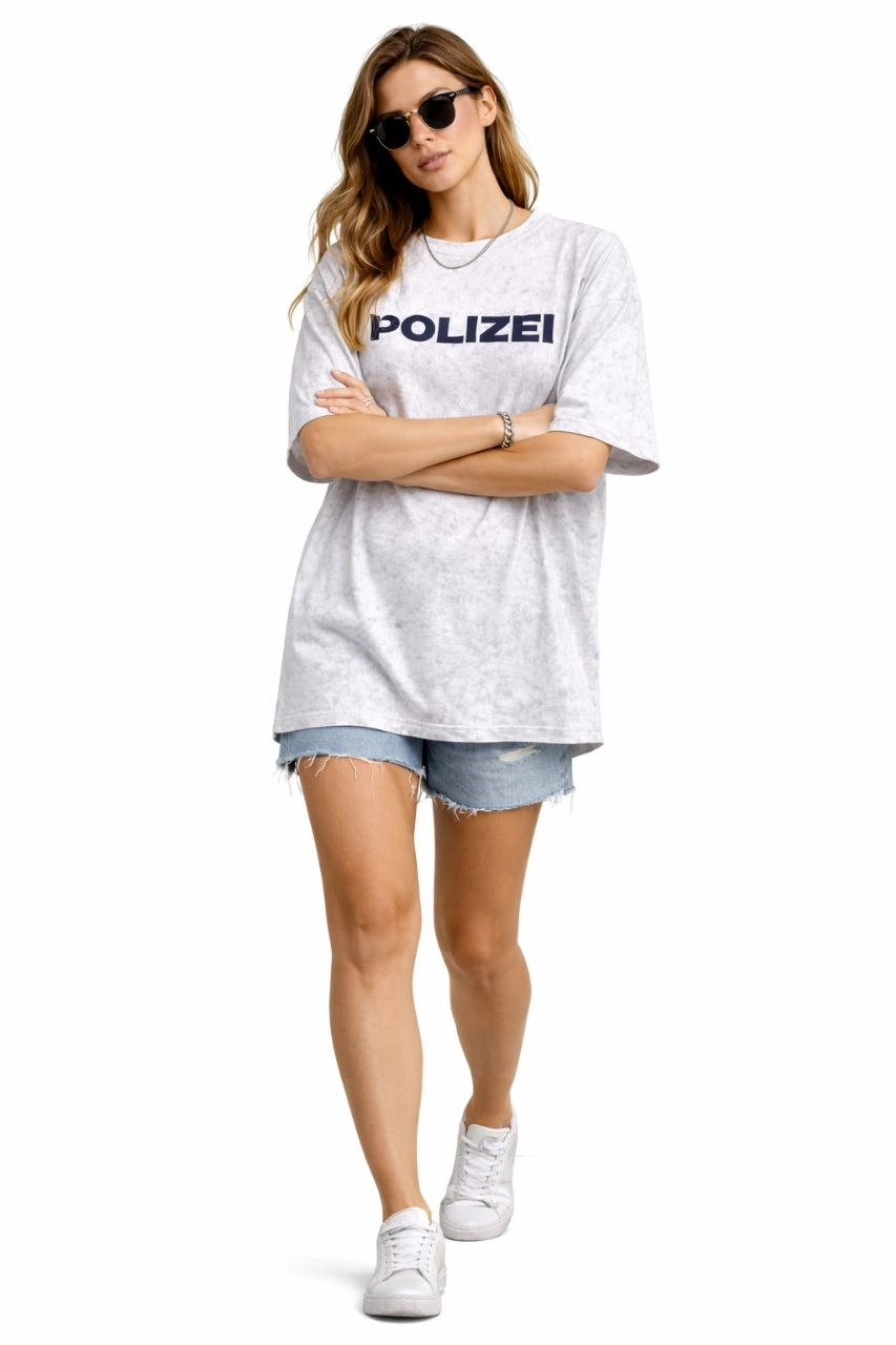 Kadın Asit Yıkamalı Oversize Tişört ön ve Arkası Baskılı %100 Pamuk Street Style T-Shirt - Beyaz
