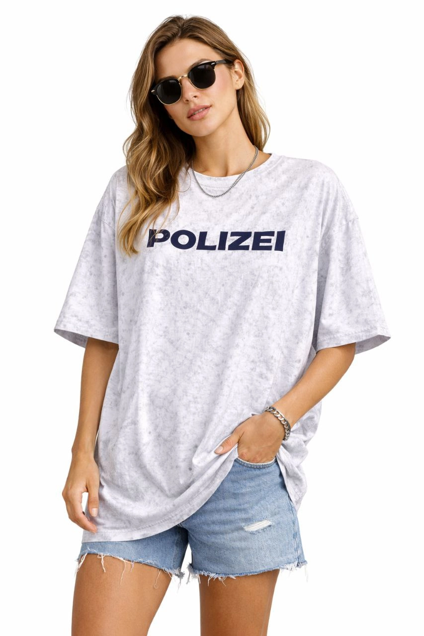 Kadın Asit Yıkamalı Oversize Tişört ön ve Arkası Baskılı %100 Pamuk Street Style T-Shirt - Beyaz