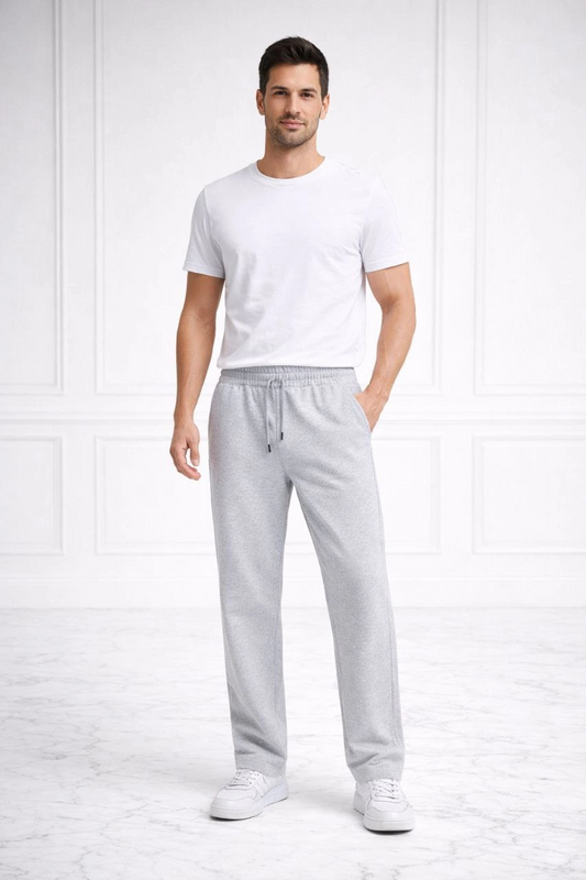 Erkek Düz Paça Beli Lastikli Eşofman Alt Pantalon - Gri
