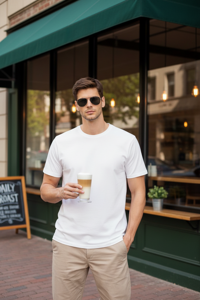 Erkek Bisiklet Yaka Tişört Regular Kalıp Basic Pamuklu Günlük Kullanım T-shirt - Beyaz