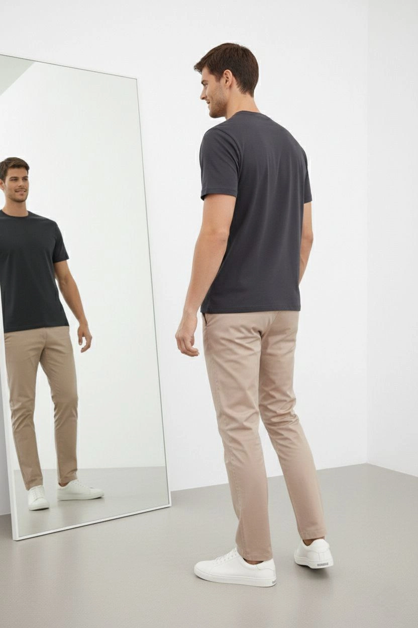 Erkek Bisiklet Yaka Tişört Regular Kalıp Basic Pamuklu  T-shirt - Füme