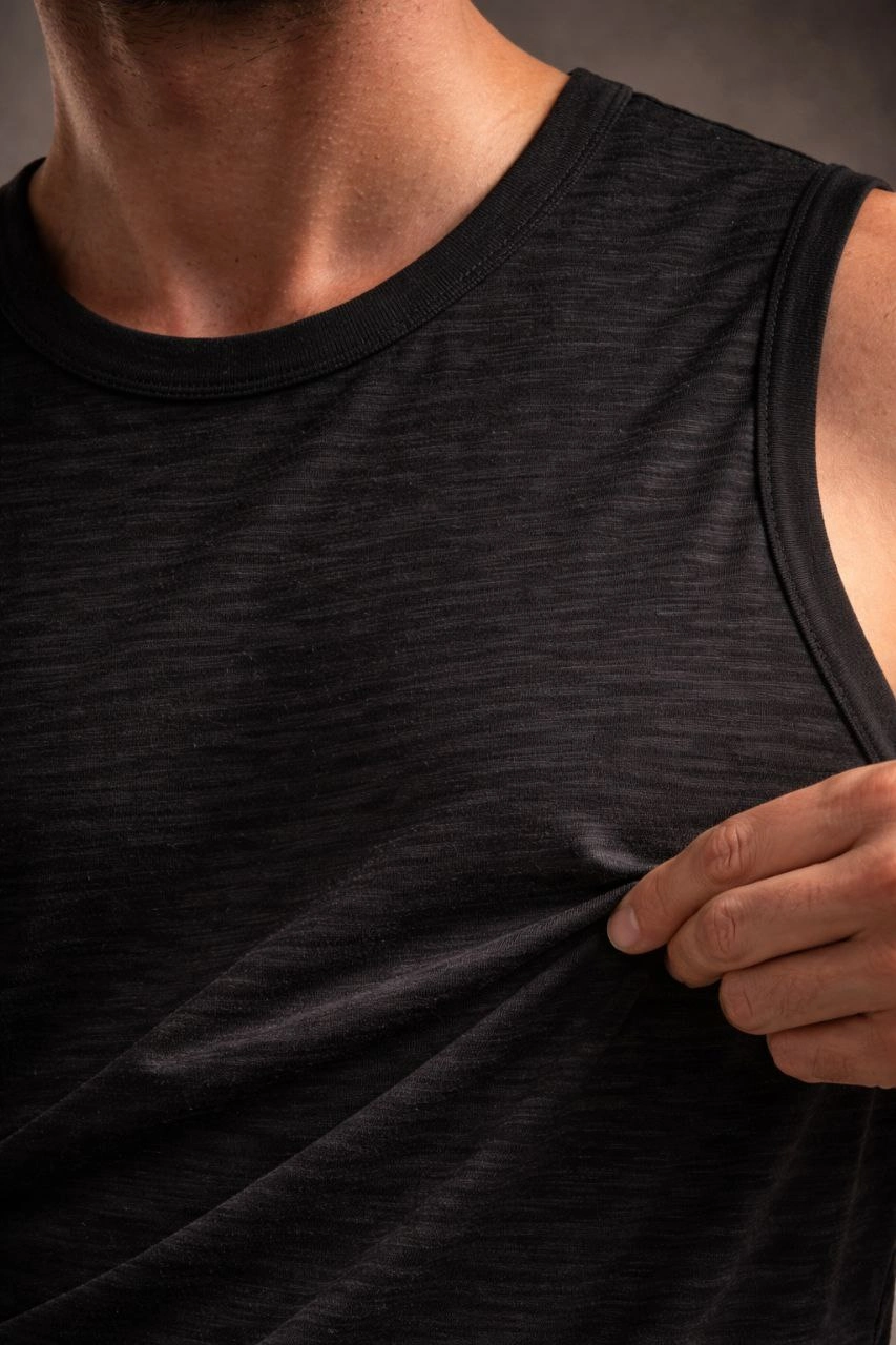 Erkek Flamlı Kumaş Sıfır Kolsuz Atlet Basic Spor Üst, Günlük ve Fitness Kullanımına Uygun - Siyah