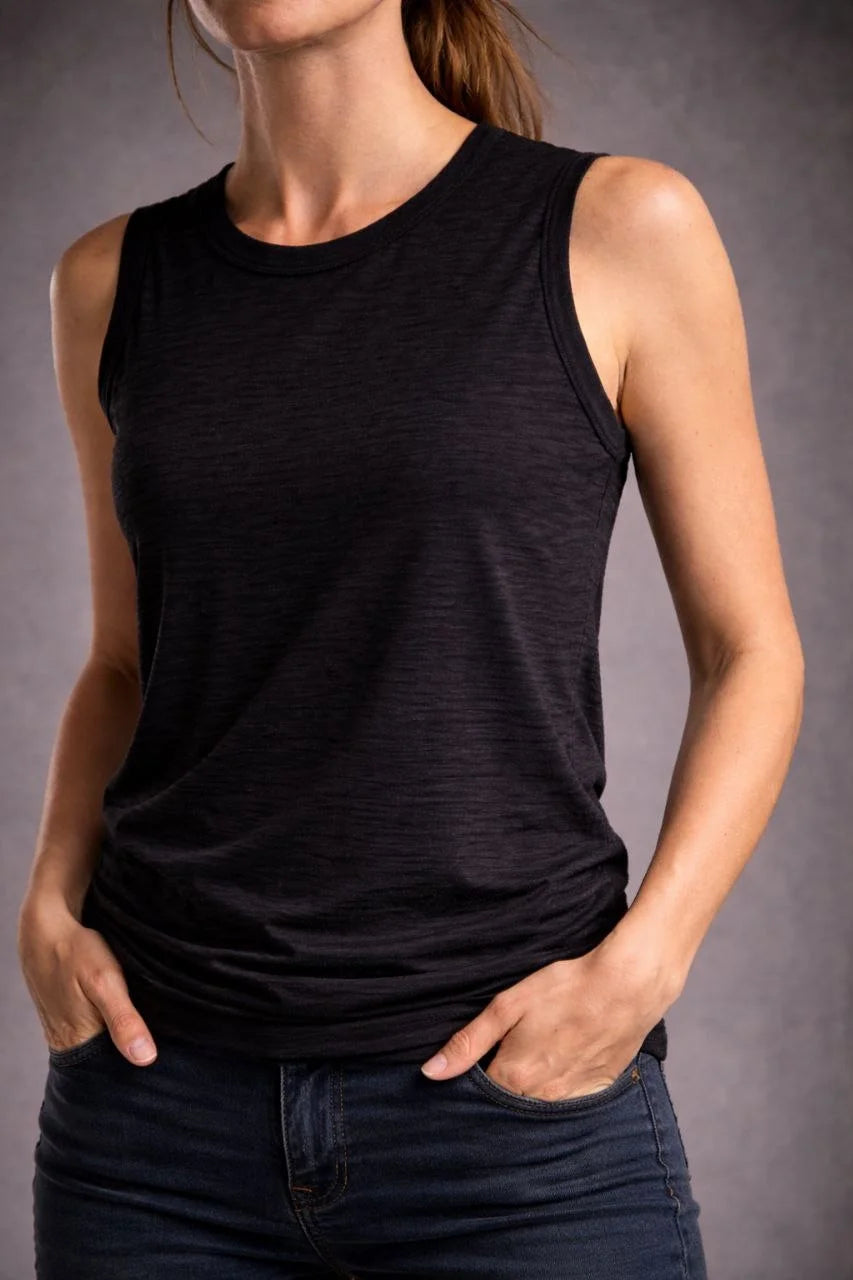 Kadın Flamlı Kumaş Sıfır Kolsuz Atlet Basic Spor Üst, Günlük ve Fitness Kullanımına Uygun - Siyah