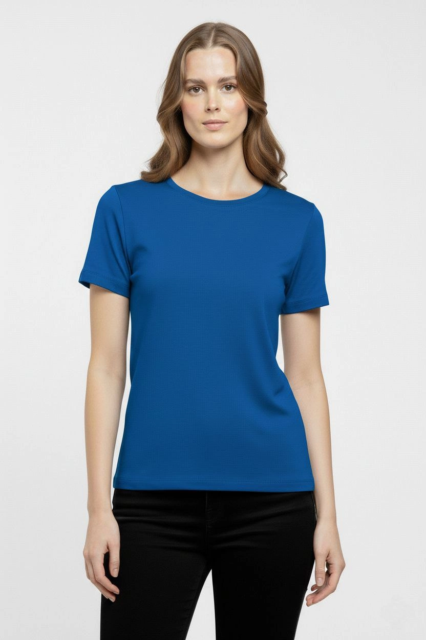 Kadın T-Shirt Bisiklet Yaka Slim Fit Likralı Tişört Günlük Basic Body - İndigo