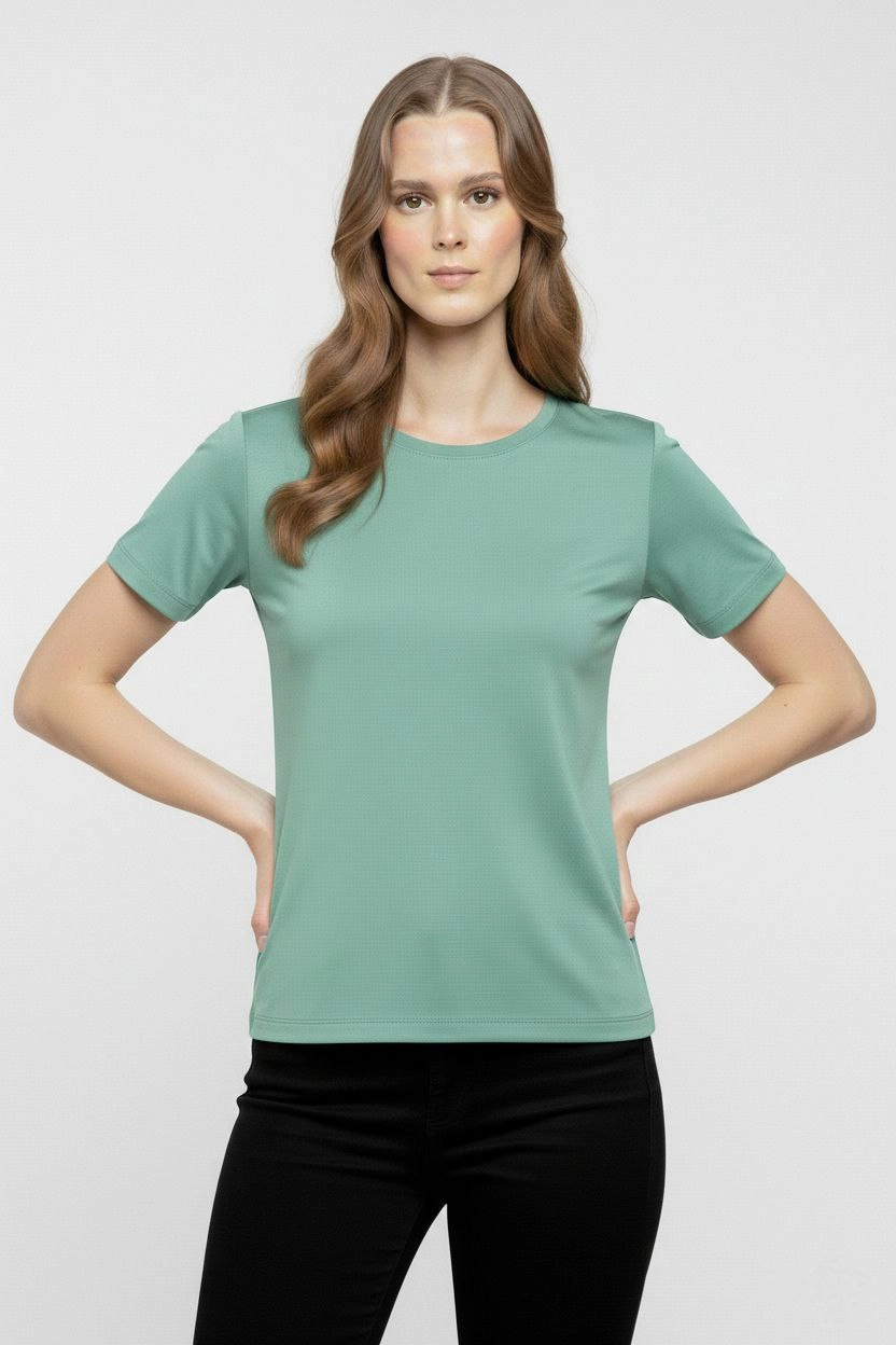 Kadın T-Shirt Bisiklet Yaka Slim Fit Likralı Tişört Günlük Basic Body - Mint Yeşili