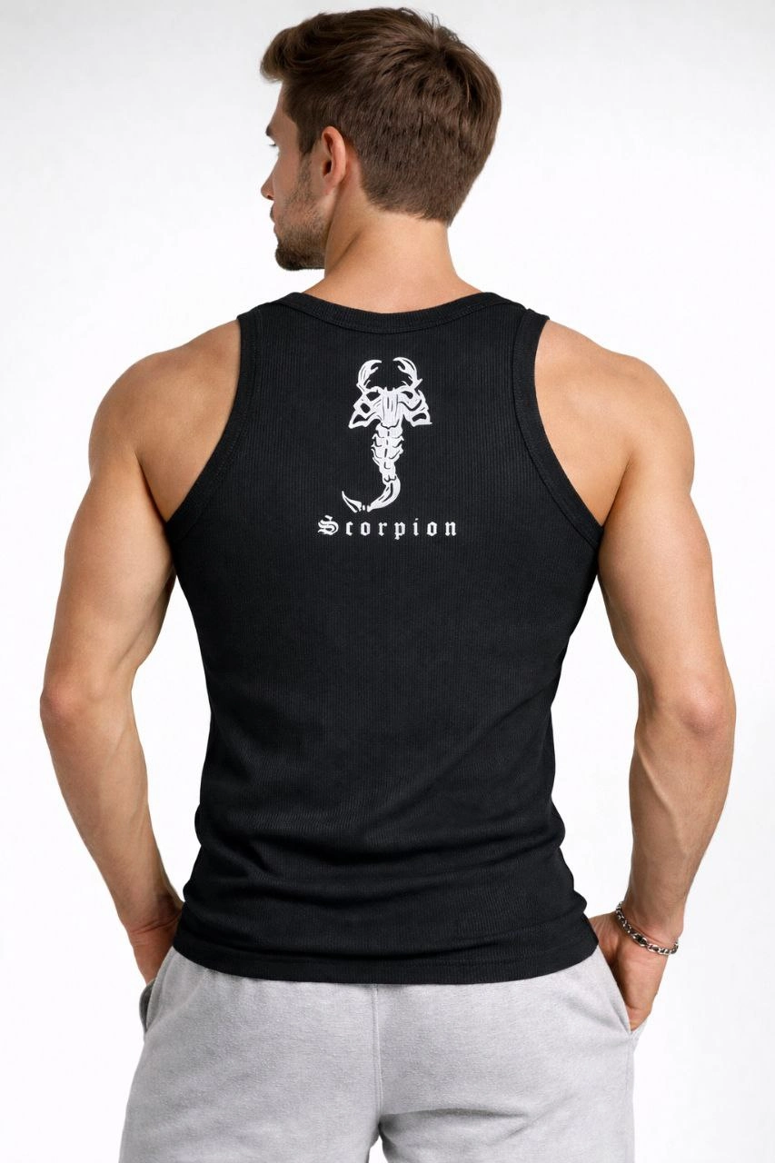 Erkek Spor Fitilli Atlet 3'lü Set Beyaz Siyah Kahverengi Slim Fit Kaşkorse Arka Baskılı