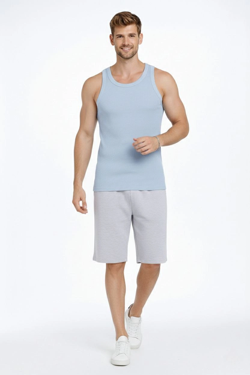 Erkek Spor Fitilli Atlet 3'lü Set Mint Yeşili Pembe Bebek Mavisi Slim Fit Kaşkorse Arka