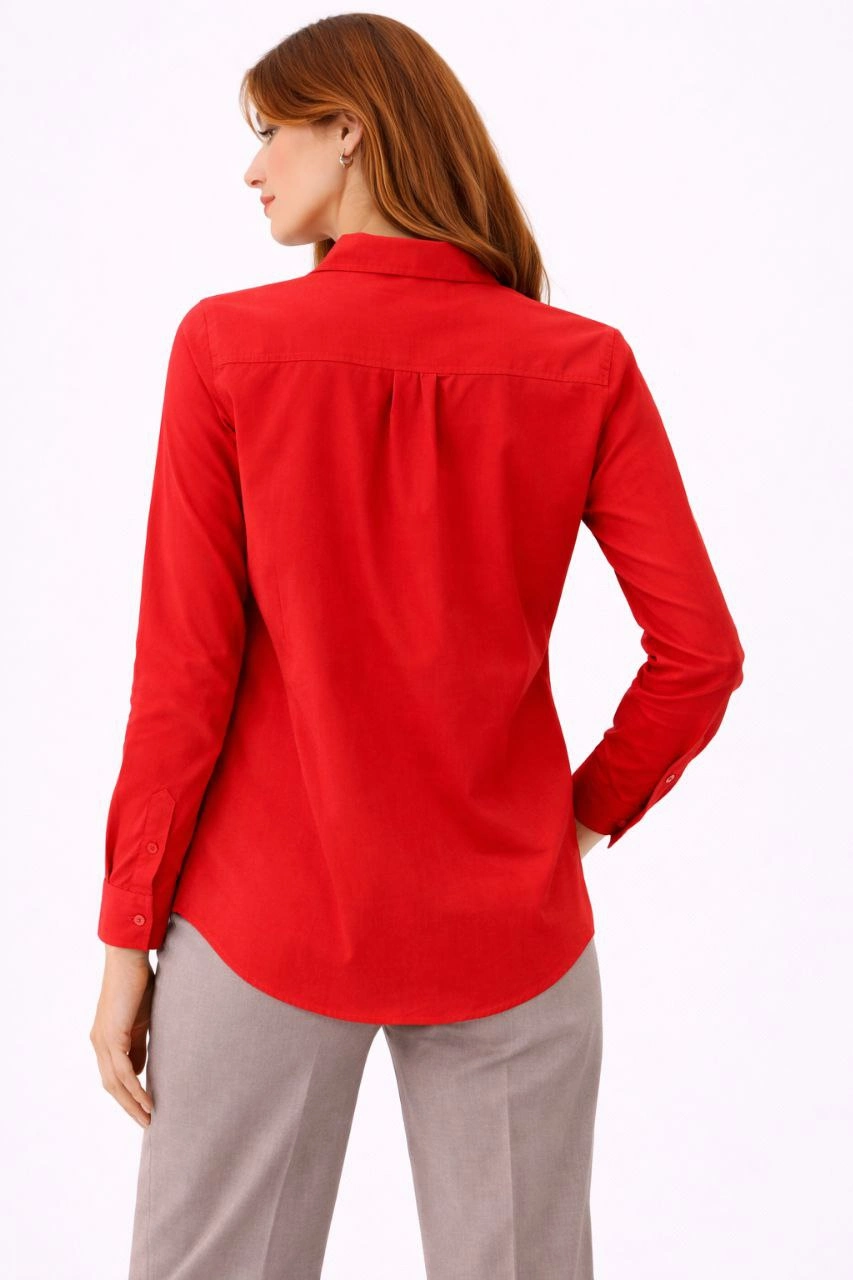 Kadın Uzun Kol Gömlek Düğmeli Klasik Yaka Günlük ve Ofis Şıklığına uygun - Kırmızı