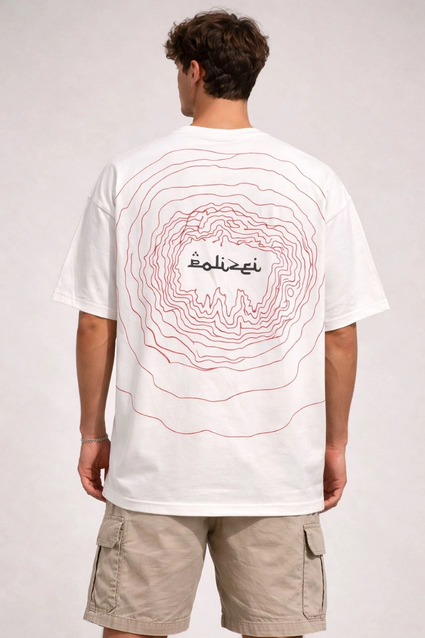 Erkek Bisiklet Yaka Baskılı Kısa Kollu Tişört Streetwear Günlük Basic Pamuklu T-shirt - Beyaz