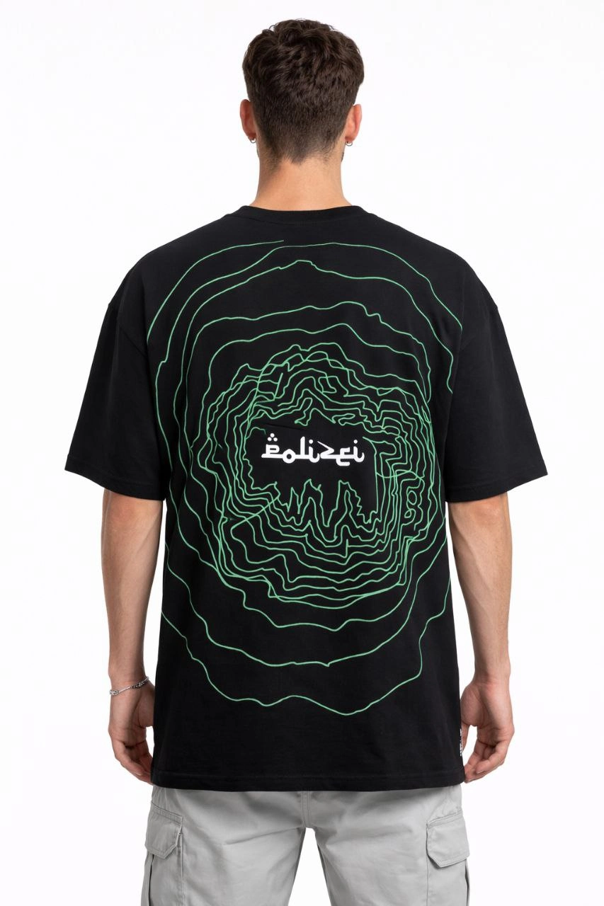 Erkek Bisiklet Yaka Baskılı Kısa Kollu Tişört Streetwear Günlük Basic Pamuklu T-shirt - Siyah