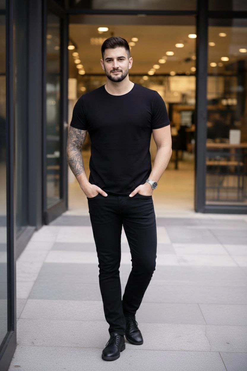 Erkek 3'lü Bisiklet Yaka Tişört - Kısa Kollu Yazlık Slim Fit Body - Siyah, Turuncu, Sarı