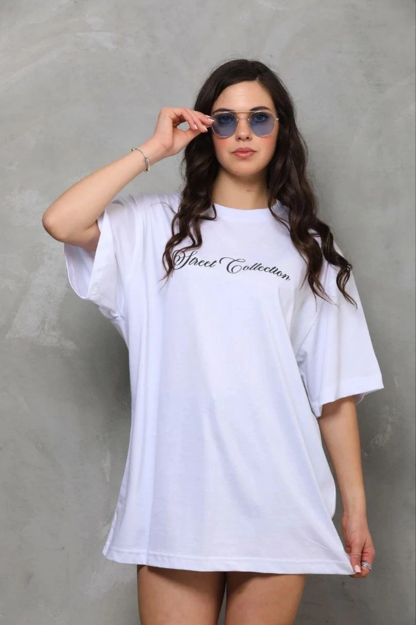 Kadın Baskılı T-Shirt Kısa Kol Bisiklet Yaka Regular Rahat Kalıp Günlük Tişört - Beyaz