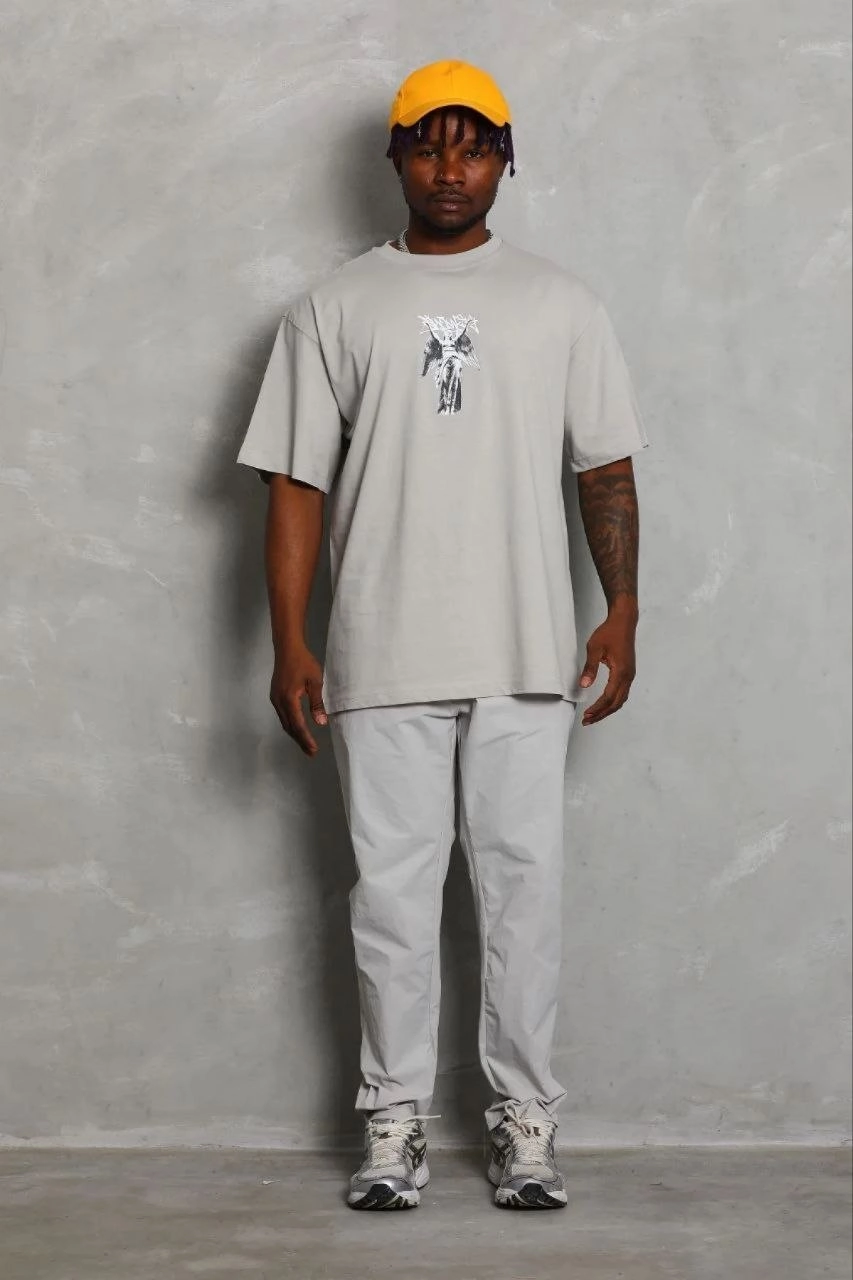 Erkek Baskılı T-Shirt Kısa Kol Bisiklet Yaka Regular Fit Rahat Kalıp Günlük Tişört - Gri