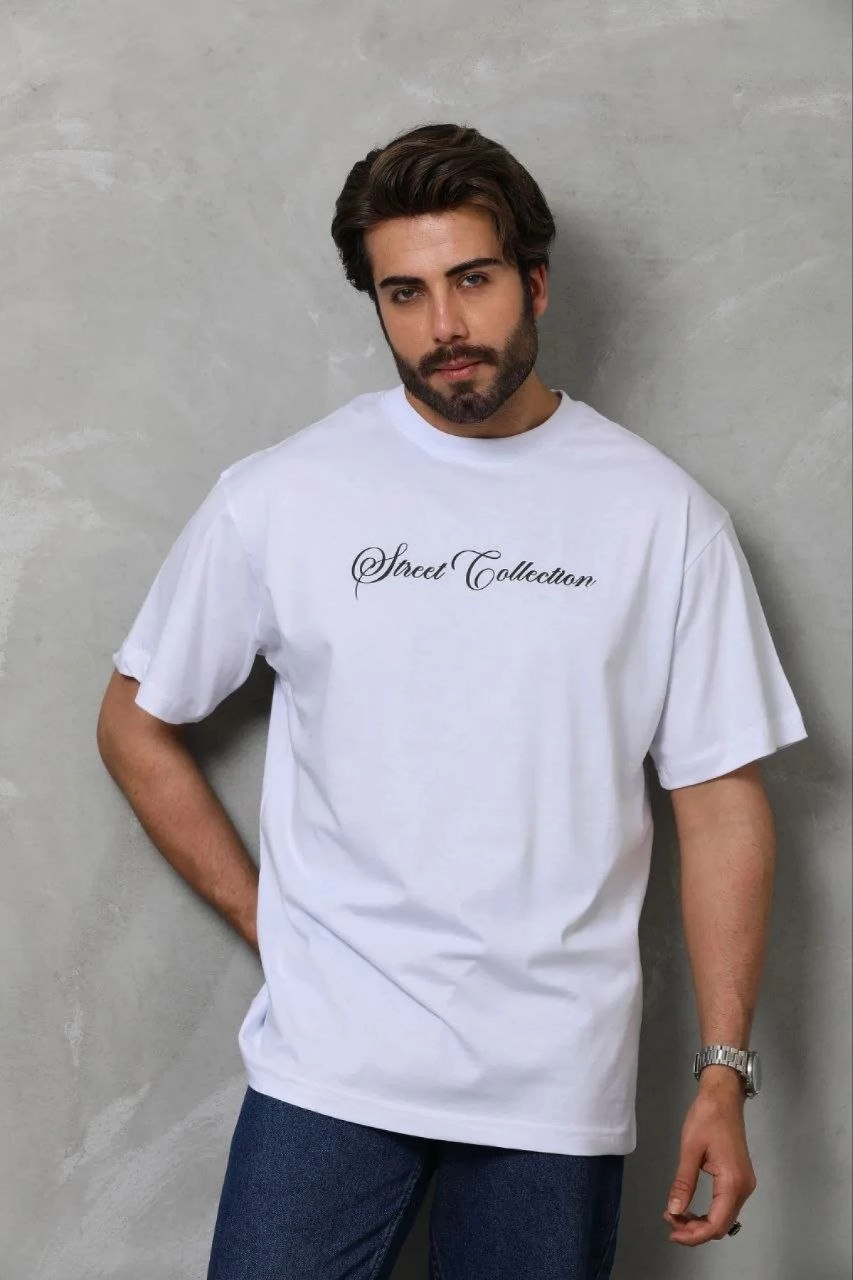 Erkek Baskılı T-Shirt Kısa Kol Bisiklet Yaka Regular Fit Rahat Kalıp Günlük Tişört - Beyaz