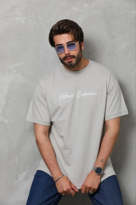 Erkek Baskılı T-Shirt Kısa Kol Bisiklet Yaka Regular Fit Rahat Kalıp Günlük Tişört - Gri
