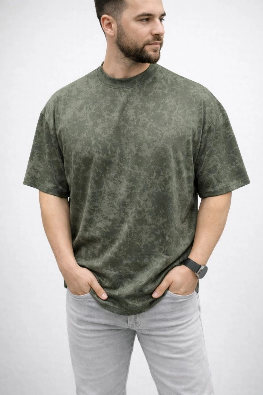 Erkek Premium Tişört OSY Yumuşak Dokulu Yıkamalı Oversize T-Shirt - Haki