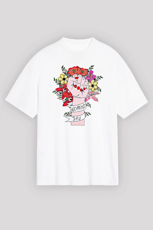 8 Mart Dünya Kadınlar Günü İçin Özel Baskılı T-shirt - Beyaz