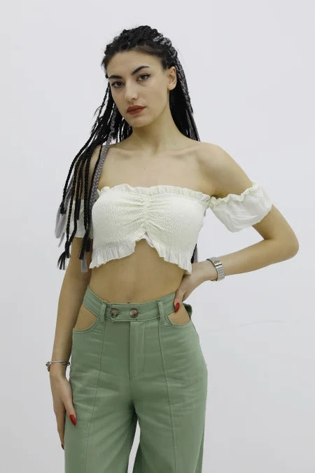 Balon Kol Lastikli Büstiyer Ekru - P-019964