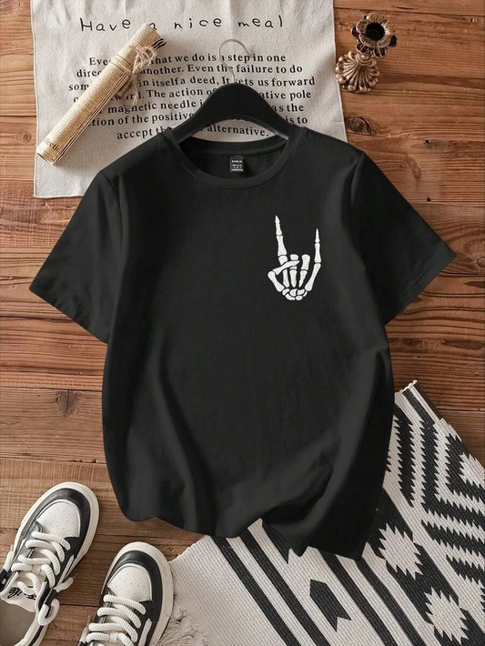 Kadın Baskılı T-Shirt Kısa Kol Bisiklet Yaka Ovarsize Rahat Kalıp Tişört -  Siyah
