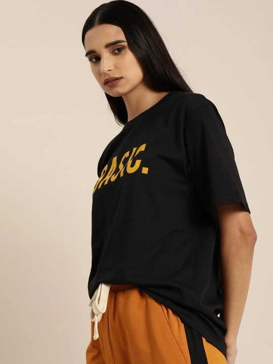 Baskılı Kadın Kısa kol  T-shirt - Siyah