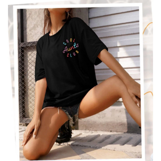 Kadın Baskılı  Ovarsize Kısa kol T-shirt - Siyah