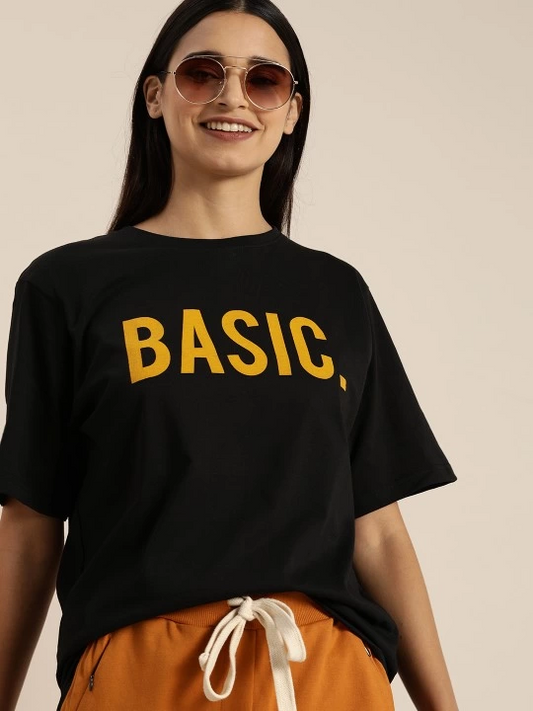 Baskılı Kadın Kısa kol  T-shirt - Siyah
