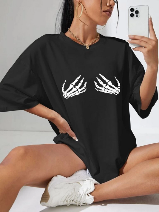Baskılı Kadın Kısa kol  T-shirt - Siyah