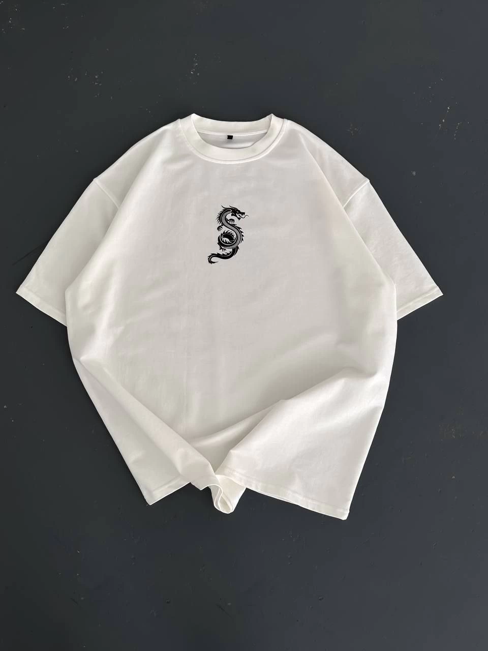 Erkek Baskılı Oversize Bisiklet Yaka  Kısa kol T-shirt - Beyaz