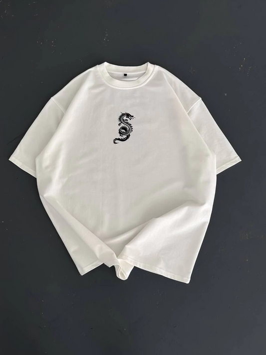 Erkek Baskılı Oversize Bisiklet Yaka  Kısa kol T-shirt - Beyaz
